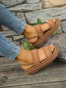 Sandali casual comodi con suola spessa da donna, scarpe da spiaggia estive versatili con cinturino, stile inglese a contrasto di colore