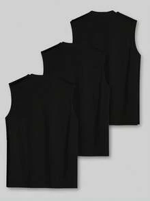 Traje informal de talla grande para hombre 1XL-6XL, conjunto de 3 piezas con parte superior sin mangas para verano - Negro - Ver 2