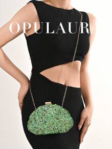 Borsa clutch da donna OpulAura, di lusso, decorata con cristalli, a forma di conchiglia, borsetta da cerimonia elegante, adatta per matrimoni, gala, eventi formali, abbinata bene con abiti da festa, vestiti luccicanti