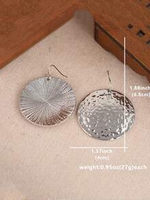 Vintage Round Zinc Alloy Earrings, 925 Silver Plated - Suitable For Daily And Holiday Wear - Silver - View 6