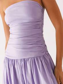 Women Tube Top Maxi Dress Elegant Sleeveless Strapless Ruched Flowy Dress Summer Long Wedding Party Cocktail Dresses - Purple - View 6
