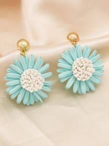 1 Pair Elegant & Romantic Raffia Flower Drop Earrings, Chic Daily And Vacation Accessory For Women