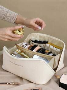 1Pc Large Capacity Waterproof Pu Cosmetic Bag For Women'S Beauty Tools & Toiletries, Multifunctional Travel Wash Bag,Makeup Bag Makeup Pouch Skincare Bag Toiletry Bag Packing Cubes,Travel Essentials Cruise Essentials Dorm Essentials Back To School