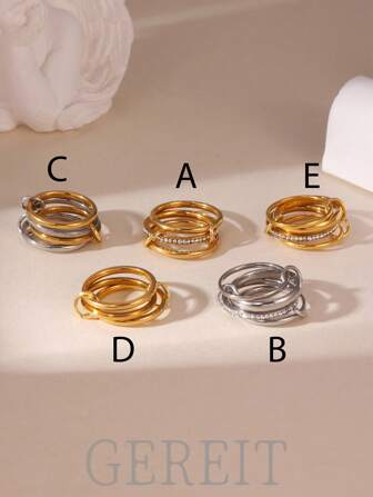 1 st Fashion Cross-Cross-ring med små cubic zirconia, 18k guldplätering av rostfritt stål, lämplig för dagligt slitage för kvinnor