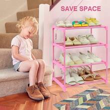 4-Tier Small Pink Shoe Rack, Stackable Organizer For 6-8 Pairs, Kids Shoe Storage For Entryway & Closet - Pink - View 7