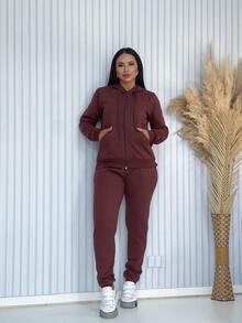Women's Sweatshirt Set Simple Casual Daily Set - Rust Brown - View 5