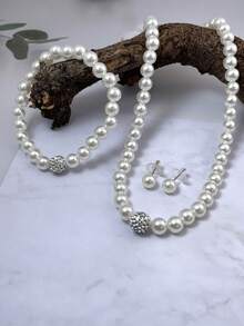 4pcs/Set Women Pearl Imitated Necklace Jewelry Set - White - View 3