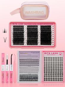 RITALASH RITALASH 404PCS D Curl Fairy Eyelash Style Mix Cluster Lashes Kit Soft And Comfortable False Eyelashes Kit With Lash Bond&Seal Tweezers At Home For Daily Life&Dates And Party