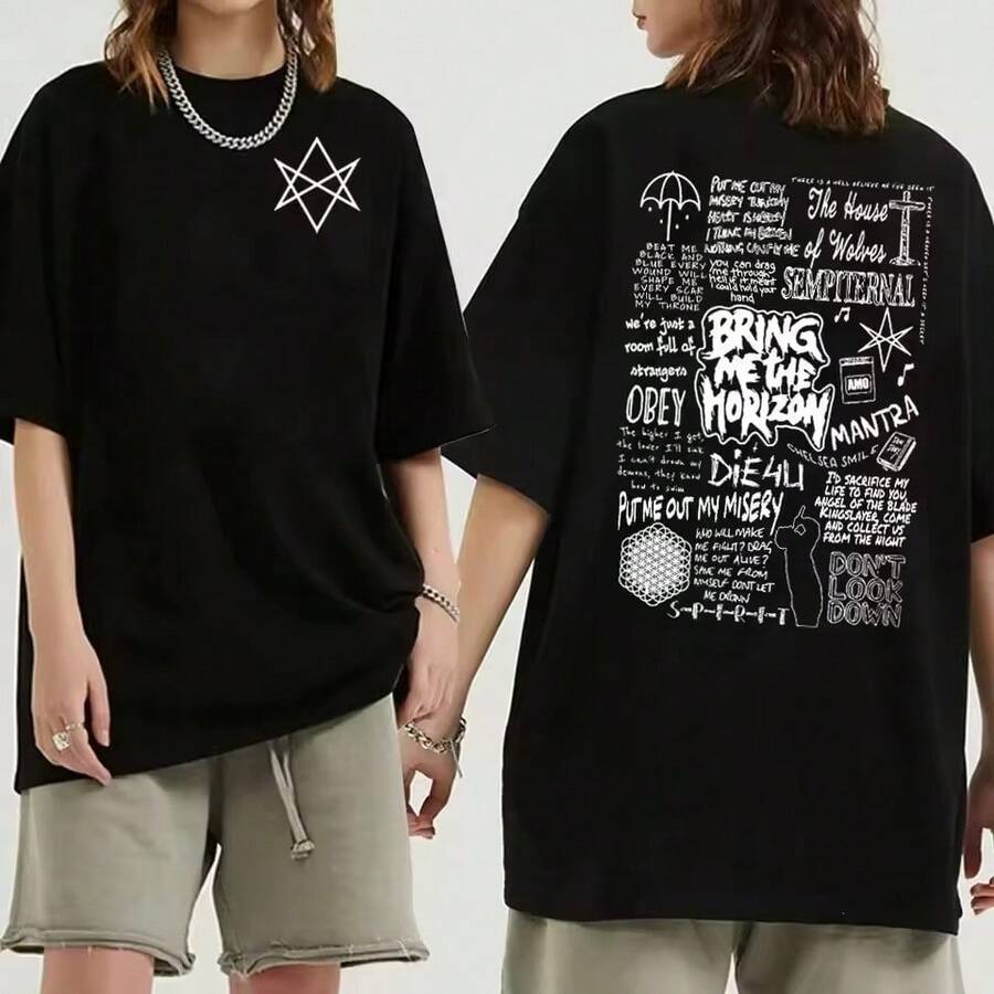 Rock Band Bring Me The Horizon T-Shirt International Music Unisex Male Female 100% Cotton Premium Top Streetwear Launch Immediate Shipping Various Colors!! Plus Size - 黑色 - 查看 1