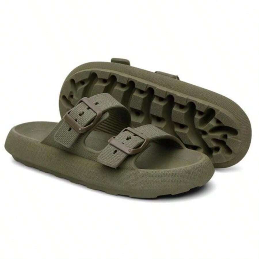 Men's Slide Cloud Buckle Slippers New Arrival Comfortable Flat Sole - 軍綠色 - 查看 1