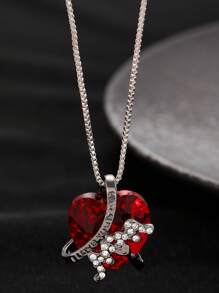1 peça colar feminino com strass e pedras preciosas artificiais vermelhas, acessório de moda adequado para o Dia dos Namorados, encontros, reuniões e feriados