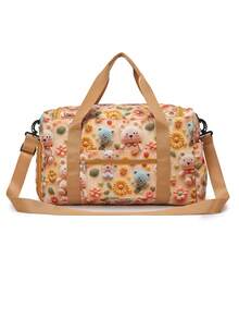 1pc Teddy Bear Graphic Travel Luggage Bag, Large Capacity With Separate Shoe Compartment, Wet Dry Divider Bag, Detachable Adjustable Shoulder Strap, Suitable For Travel, Swimming, Fitness And Sports - Yellow - View 11