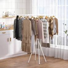 1 pièce Nouveau séchoir pliable, Fête des Mères, support à vêtements en métal moderne à double barre, grand support autoportant, design minimaliste, séchoir extérieur facile à assembler