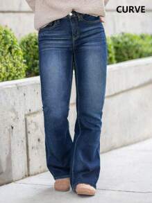 Plus Size Women's Stretchy Flare Jeans, Long Slim Leg, Versatile For Commuting, Summer