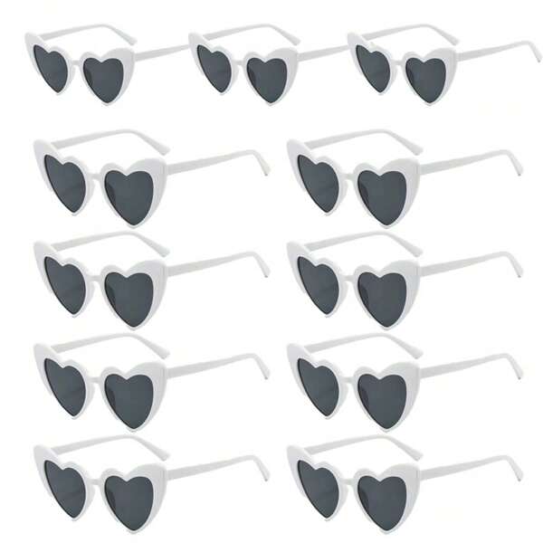 11pcs/Set Retro Heart Shaped Party Glasses, Cute Heart Glasses, Classic Decorative Accessories, For Single Party, Bride Bridesmaid Wedding Party Photo Props, Birthday Graduation Prom Atmosphere Decorations