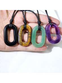 1 Piece Fashion High Quality Natural Amethyst Stone Oval Circle Pendant Semi-Precious Stone Large Hole Oval Circle Necklace Pendant DIY Bracelet Necklace Pendant Accessories