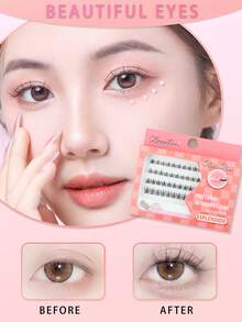 80 racimos, 4 filas, extensiones de pestañas falsas naturales de aspecto natural tipo cómic DIY, pestañas agrupadas delgadas y esponjosas con rizos tipo D, las bandas delgadas son suaves, adecuadas para usar lentes de contacto, sin necesidad de pegamento, fáciles de aplicar