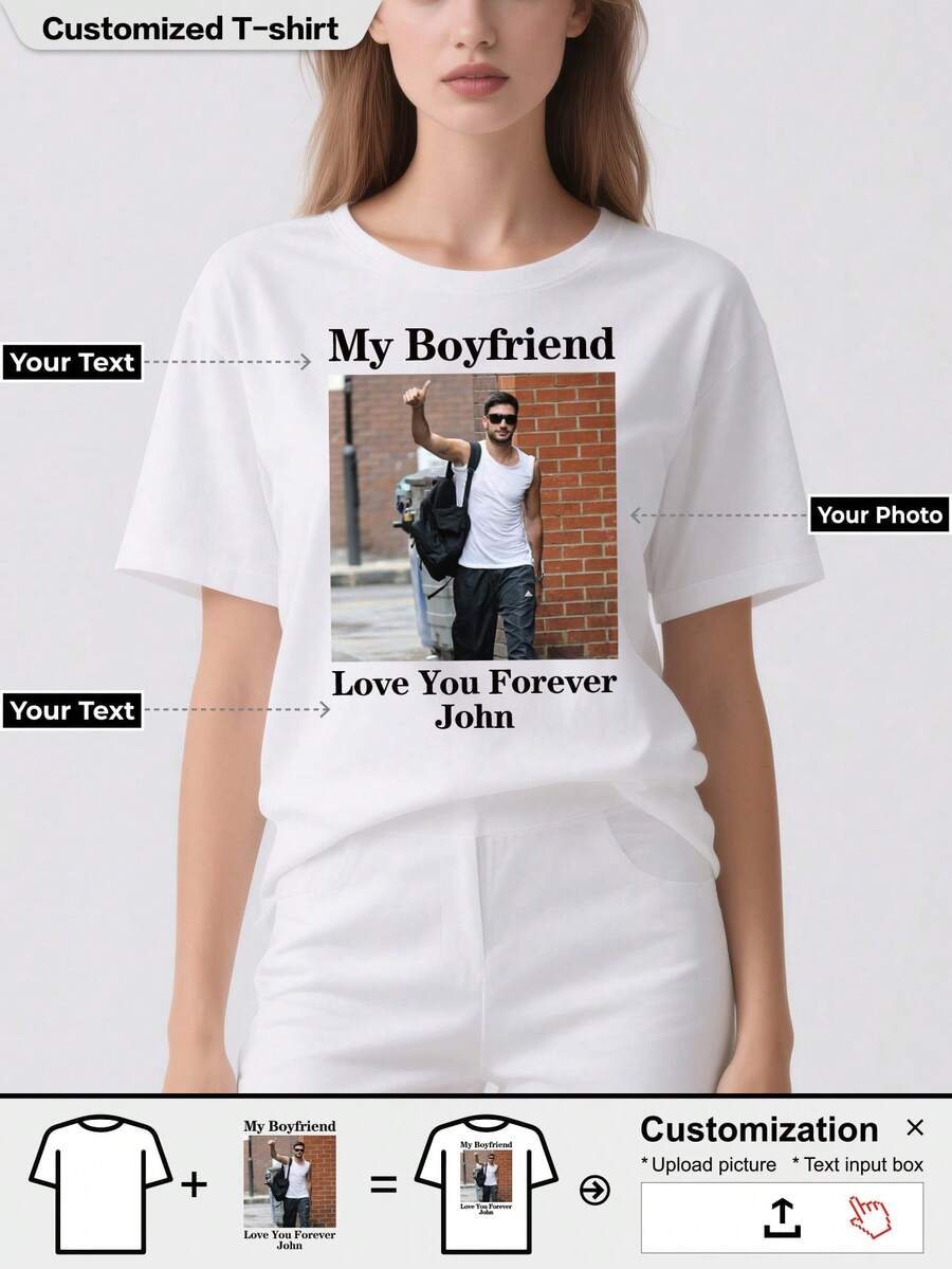 Customized Personalized T-Shirt Upload Your Picture Design Make Your Gift Party Holiday T-Shirt Custom - White - View 1