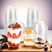 50pcs - 10/12/16 Oz Crystal Cups With Dome Lids, Suitable For Iced Coffee, Cold Drinks, Milkshakes, Smoothie Cups, Party