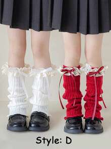 2双女童蝴蝶蕾丝荷叶边腿套，多功能日常四季皆宜 - 彩色 - 查看 7