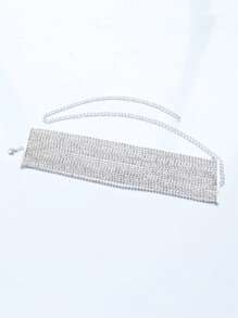 Silver Plated Multi-Layer Rhinestone Necklace, Minimalist & Practical