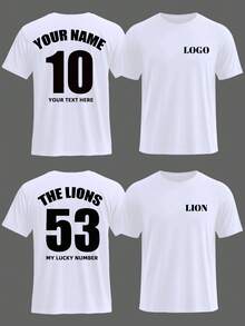 Customizable Jersey T-Shirt For Men, Input Your Lucky Number, Input Your Name/Team Name/Text, Choose Your Preferred Text Color, Custom Jersey Number, White T-Shirt, Holiday Gift, Anniversary Gift, Casual Custom, Unique, Personalized Ideal Gifts For Him Family, Boyfriend, Friends, Children - White - View 2