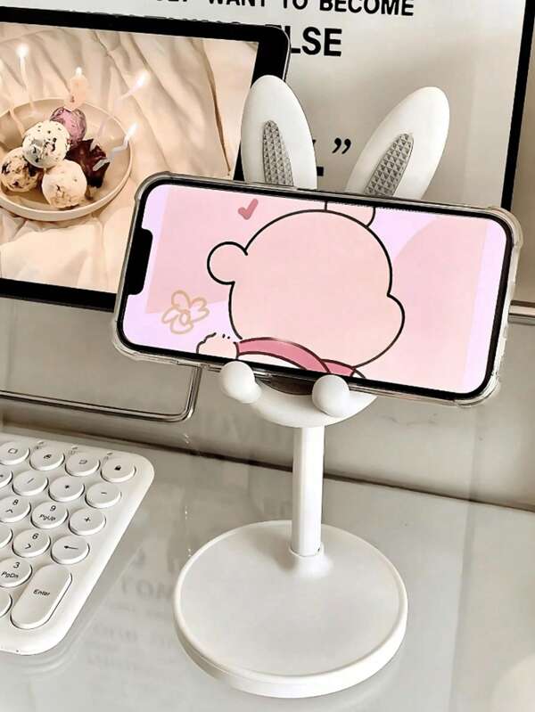 4pcs Bathroom Bathtub Adjustable Folding Rabbit Shaped Phone Holder, Cute Rabbit Ko Lifting Phone And Tablet Holder, Desktop Lazy Home Adjustable Telescopic Holder
