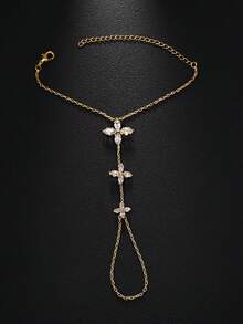 A Golden Simple Fashion Flower Finger Bracelet Temperament Rhinestone Back Chain Jewelry Accessories Summer Beach For Women - Silver - View 2