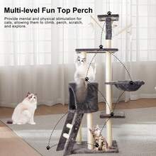 Cat Tree Cat Climbing Frame, 5-Storey Large Cat Tower With Perch Hammock Cat Scratching Post, Wooden Cat Frame, Indoor Play Furniture - Beige - View 6