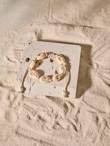 Tropiscape Collier, bracelet et 1 paire de boucles d'oreilles pendantes en forme de coquillage. Décoration de coquillage, cadeau d'automne et d'hiver, style cottagecore, tenue d'été - Blanc - Voir 3