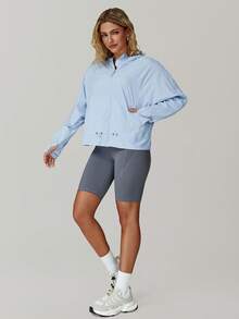 MASKERT Women's Lightweight Breathable Quick-Dry Sun Protection Jacket, Short Waist-Cinched Jacket - Baby Blue - View 8