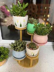 1 peça Suporte de Vaso de Flor para Mesa, Prateleira de Armazenamento de Madeira Sólida Triangular Criativa para Plantas Suculentas, Suporte de Exibição