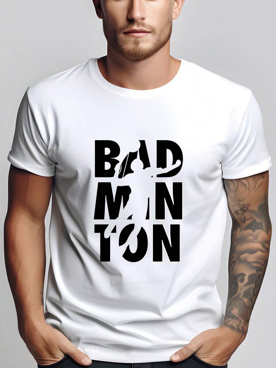 Camiseta de Moda Casual para Hombre con Impresión de Letras Única - Cuello Redondo, Manga Corta, Tela Elástica, Lavable a Máquina - Perfecta para Salidas de Verano - Blanco - Ver 1