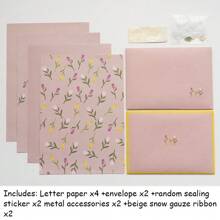 Carta da lettere con buste, carta da lettere floreale, carta da lettere vintage floreale con stickers e nastri in chiffon, 4 fogli con 2 buste, per il ritorno a scuola