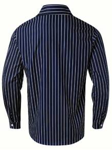Men Clothes Long Sleeve Casual Stripe Shirt Fashion Top, Fall