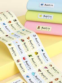 【可定制】个性化姓名标签 - 10/30/60/90 张可水洗熨烫标签，卡通图案贴纸，适用于校服、床上用品、帽子、鞋子、背包、办公及家居用品 - 返校礼物，尺寸 1.77*0.62 英寸，返校季，学习用品，返校季特惠，返校用品，多功能，耐用，装饰性强，可重复使用，精致，时尚，高品质，色彩丰富，现代，可定制，个性化，独特，送给他的理想礼物，送给她的理想礼物，男友，爸爸，女友，妈妈，家人，朋友，茶室，家居，花园，办公室，周年纪念日，情人节，母亲节，生日，父亲节，毕业典礼，婚礼乔迁之喜，节日日历