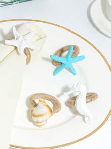 4pcs Resin Seashell, Starfish And Seahorse Assorted Ocean Series Napkin Rings, Tabletop Decoration