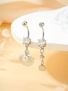 海洋生物肚脐环 14G 银色杠铃海鲜 Moom 女士肚脐环 不锈钢吊坠肚脐环 肚脐穿孔饰品 海滩度假