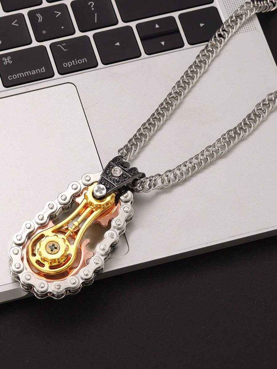 1pc Punk Fidget Gear Finger Chain Metal Toy Necklace, Stress Relief - Gear Necklace - View 1