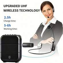 2.4G Wireless Headset Microphone, Adopts 2.4G GFSK Frequency Hopping Digital Technology, Auto-Connect On Power On, 50M Wireless Range, 6H Battery Life, Near-Field Pairing (Anti-Interference), Original Sound & Reverb Dual-Mode Switch (Press "+" "-" Simultaneously), 45Min Auto Shut-Off When No Audio Input. Versatile Wireless Microphone With Detachable Headset, Multi-Unit Use Without Interference, Suitable For Teaching, Speeches, Hosting And More