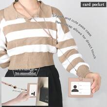 Badge Holder With Retractable Detachable Neck Strap Horizontal PU Leather Badge Clip With 1 Clear Window And 2 Card Slots On The Back Card Holder Wallet Business Card Holder Credit Card Holder Teacher Lanyard With Id Holder Card Holder Women For Women Mini Wallet Card Wallet