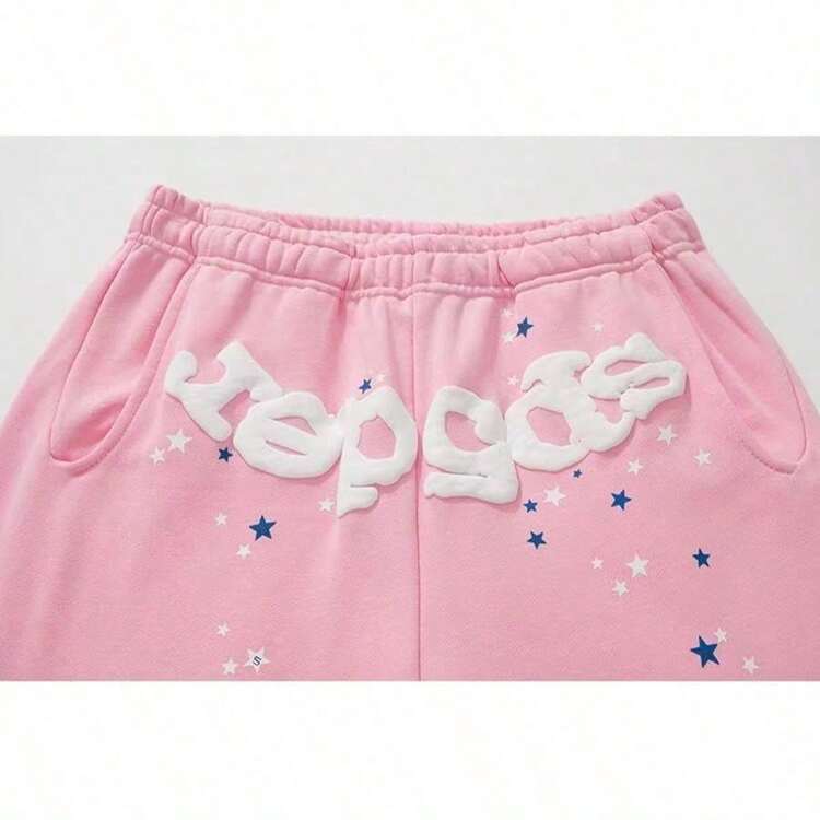 Hip Hop Spider Hoodies Set Y2k Hoodie Tracksuit Pullover Sweatshirt For Women Men Matching Hoodies Street Suit Two-Piece Set    Letter  Geometric  Spring/Fall  Regular Fit  Pocket  Drawstring - 粉色 - 查看 7