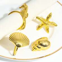 4pcs Seashell, Starfish, Seahorse Mixed Ocean Series Napkin Rings, Table Decor