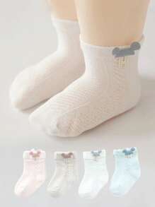 4 أزواج من جوارب أطفال شبكية مطبوع عليها شخصية ميكي ماوس الكرتونية، قابلة للتنفس، مناسبة للصيف