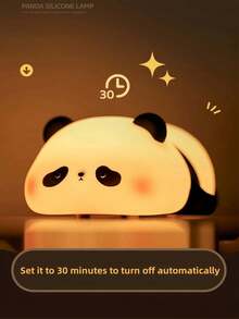 可爱熊猫小夜灯带白噪音，趣味 LED 柔和小夜灯，柔软硅胶婴儿房小夜灯可充电 LED 触摸灯，3 级可调光儿童房 - 黑色 - 查看 11