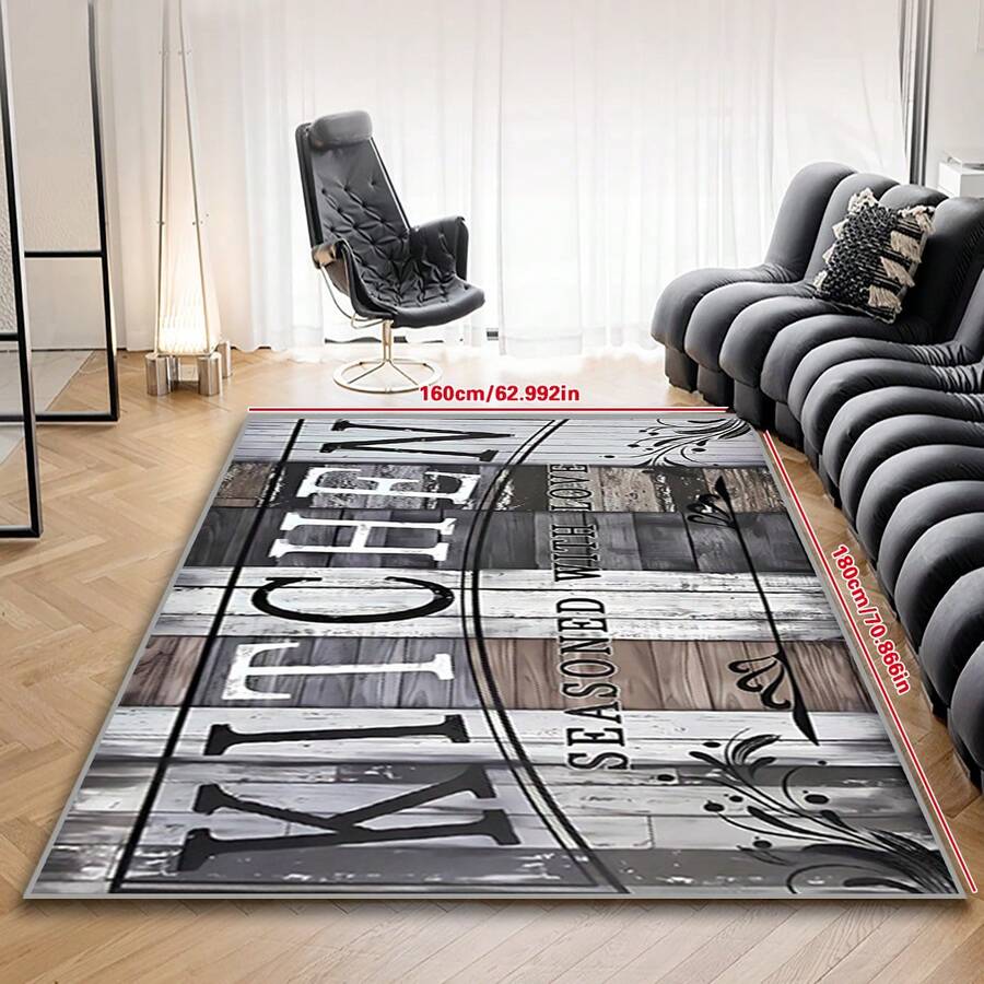 1pc Wood Grain Country Kitchen Mat - Non-Slip Polyester Rectangular Carpet, Suitable For Home Decor, Retro Kitchen Decor, Durable Floor Mat, Kitchen Rug Bathroom Decor Summer - Multicolor - View 1