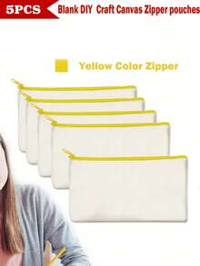 5/10/20pcs Set Blank Canvas Tote Bags For DIY Painting And Digital Printing, Portable Cosmetic Bags For Toiletries, Travel Makeup, Gifts To Express Love And Gratitude, Cute Handbag/Wallet/Snack/Gift Storage Bag With Zipper For Lipstick, Brush, Skincare, Phones, Coins, Small Items Make Up Bag - Beige - View 22