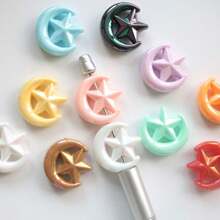 10pcs 27mm Color Plated AB Star & Moon Shape Straight Hole Beads, DIY Beaded Mobile Chain, Bag Charm, Keychain Materials & Accessories
