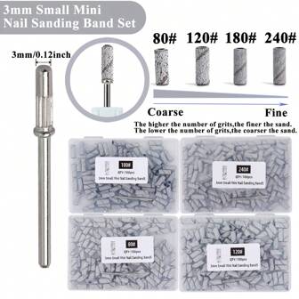 100 stuks 3 mm kleine mini-nagelschuurbandensets met 1 metalen schacht voor het verwijderen van acryl en nagellak (80#120#180#240#)