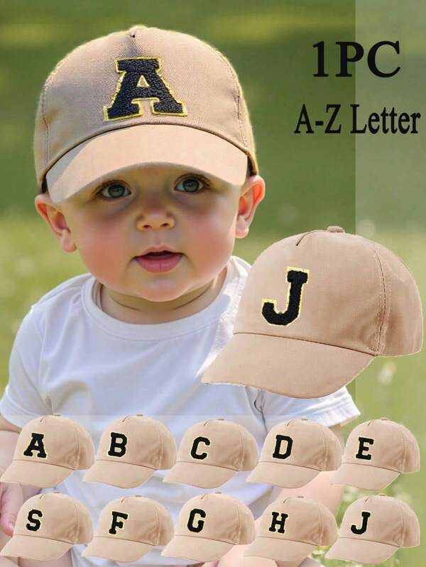 1pc Infant Baby Hat Toddlers Baseball Cap Adjustable A-Z Letters Sun Protection Casual Sports Hat, Suitable For Princess Girls Travel,Outdoor Activities And Everyday Use Birthday Hat Gifts